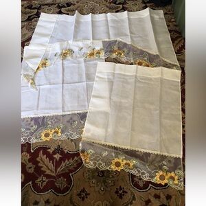 New 3 piece small window curtain set floral yellow white